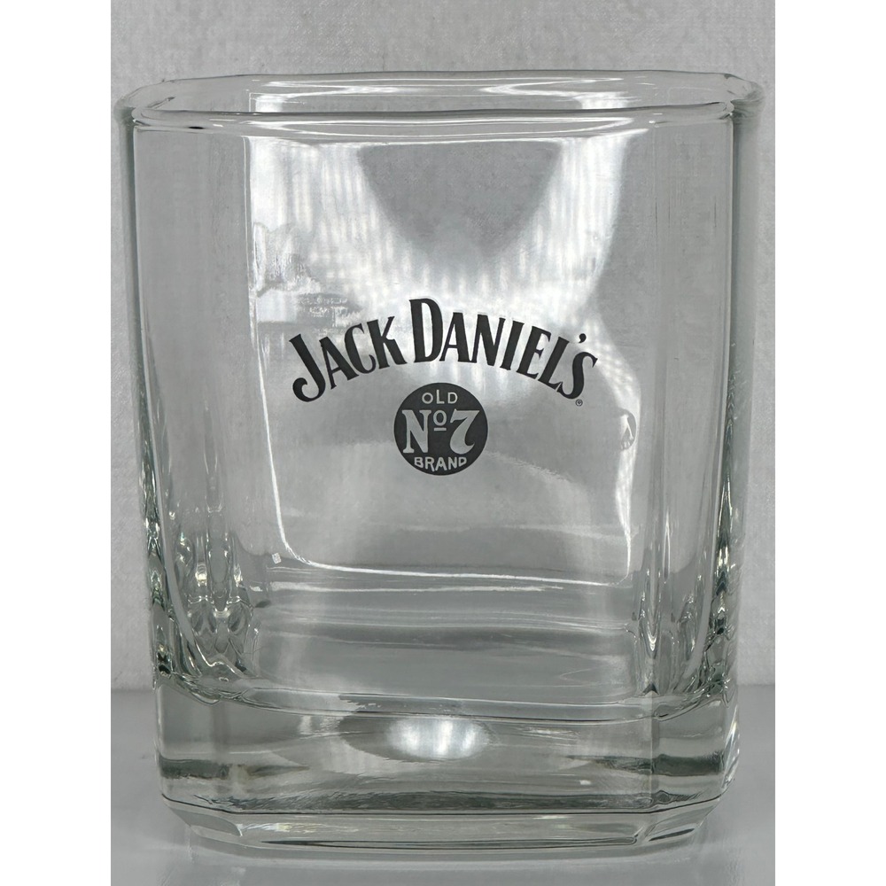 Jack Daniels Old No. 7 Whiskey Glass Square Rocks Glass Clear Black Logo